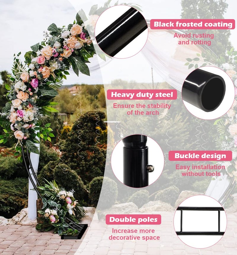 Queension Extra Large Wedding Arch for Ceremony 8.5Ft Wide 7.4Ft High, Metal Balloon Arches Backdrop Stand with Base for Party Supplies, Outdoor Garden Trellis for Climbing Plant, Round Frame, Black - Image 5