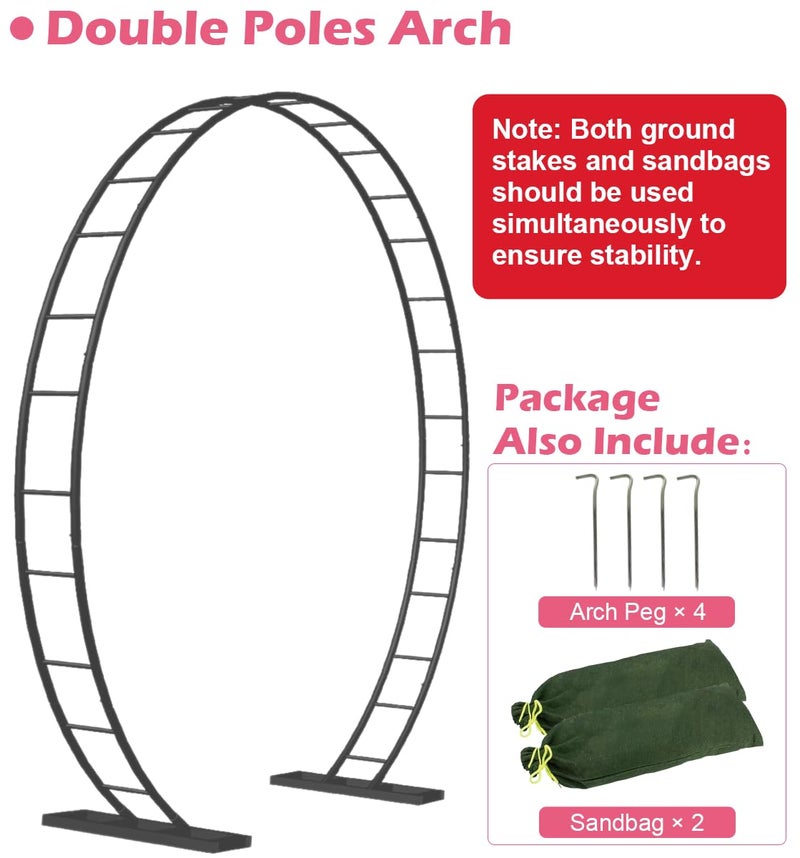 Queension Extra Large Wedding Arch for Ceremony 8.5Ft Wide 7.4Ft High, Metal Balloon Arches Backdrop Stand with Base for Party Supplies, Outdoor Garden Trellis for Climbing Plant, Round Frame, Black - Image 3