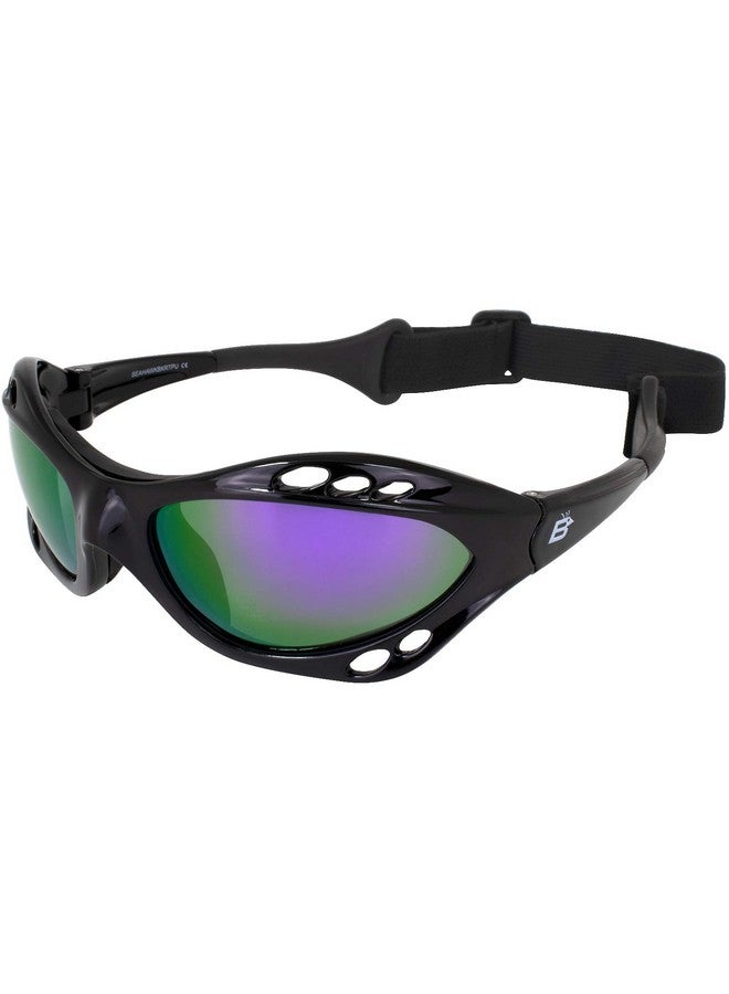 Birdz Eyewear Seahawk Water Sports Safety Goggles Jetski Kayaking Jet Ski Watersports Black Frames + Purple Reflectech Mirror Lenses - Image 1