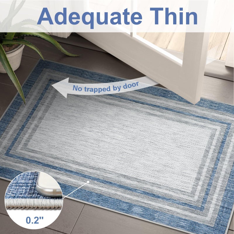 Beeiva Bordered Washable Entry Rug  Modern Printed 3x5 Area Rug Non Slip Indoor Rugs for Entryway  Blue Rug Non Shedding Entryway Rug Ultra Thin Carpet for Office Bedroom Living Room Decor - Image 2