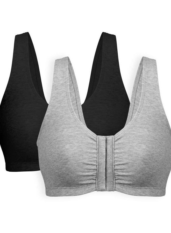 Bestform 5006014 Comfortable Unlined Wireless Cotton Stretch Sports Bra with Front Closure, Grey | Black, 38 - Image 1