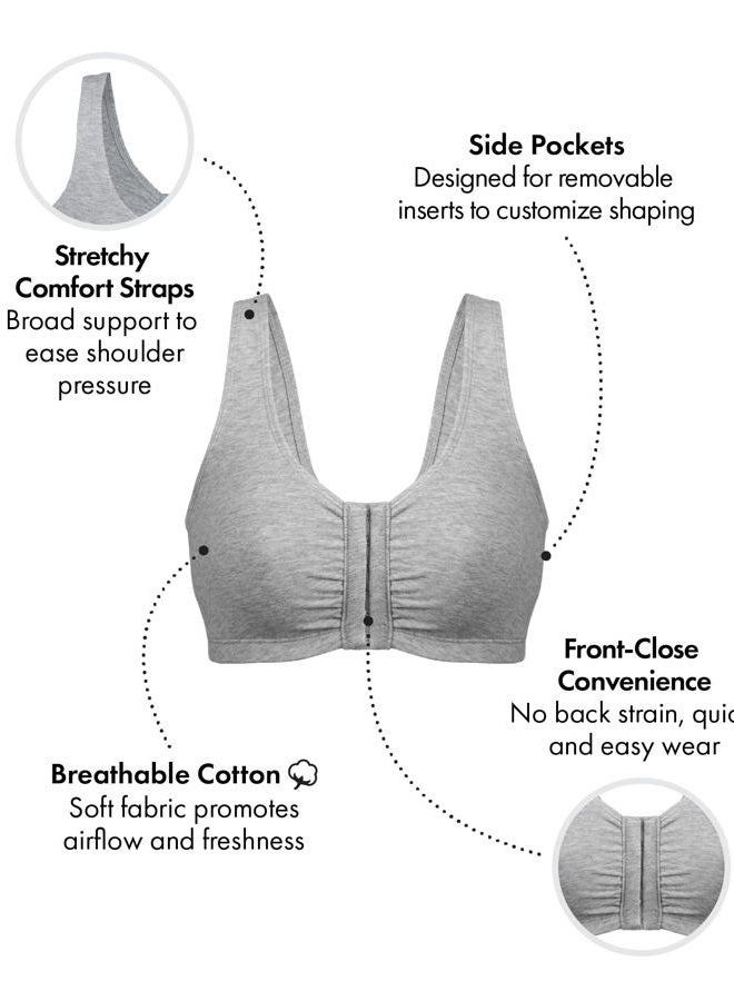 Bestform 5006014 Comfortable Unlined Wireless Cotton Stretch Sports Bra with Front Closure, Grey | Black, 38 - Image 2