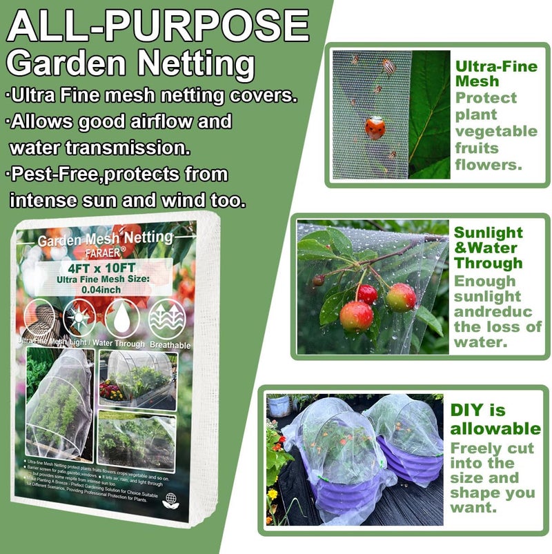FARAER Garden Netting, Plant Covers 4x10Ft Net Ultra Fine Mesh Protection Netting for Vegetable Plants Fruits Flowers Crops Greenhouse Row Cover Raised Bed Barrier Screen Protection Net Cover - Image 2