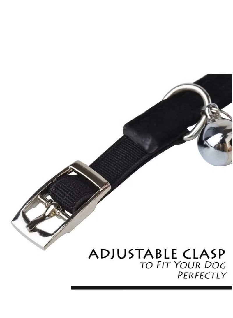 Adjustable Cat Collar Small Dog Anti-suffocation Collar with Bell Rhinestone Soft Velvet Pet Cat or Small Dog Necklace Black - Image 5