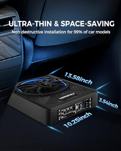 LUVUMVLT 1200W 10" Car Subwoofer, Slim Under Seat Powered Subwoofer and Amp Package,High/Low Level Input, Car/Truck Audio Sub Built-in Amplifier amp Combo Package, with Blue LED Light - Image 3