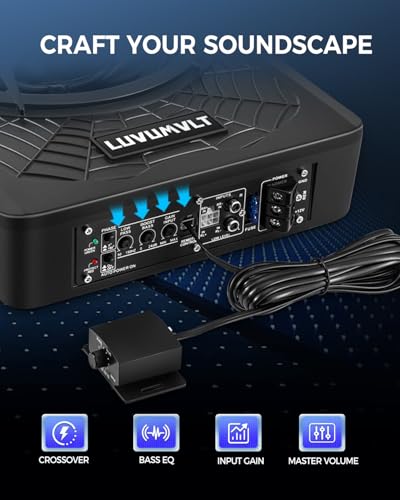 LUVUMVLT 1200W 10" Car Subwoofer, Slim Under Seat Powered Subwoofer and Amp Package,High/Low Level Input, Car/Truck Audio Sub Built-in Amplifier amp Combo Package, with Blue LED Light - Image 5