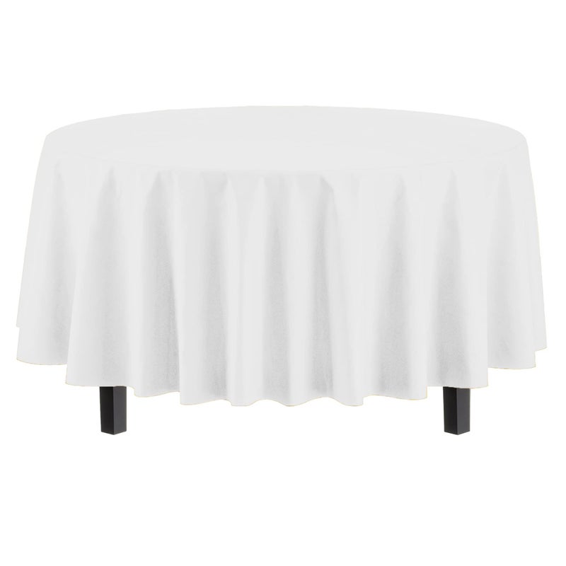 Exquisite 12-Pack Premium Plastic Tablecloth 84in. Round Table Cover - White - Image 2