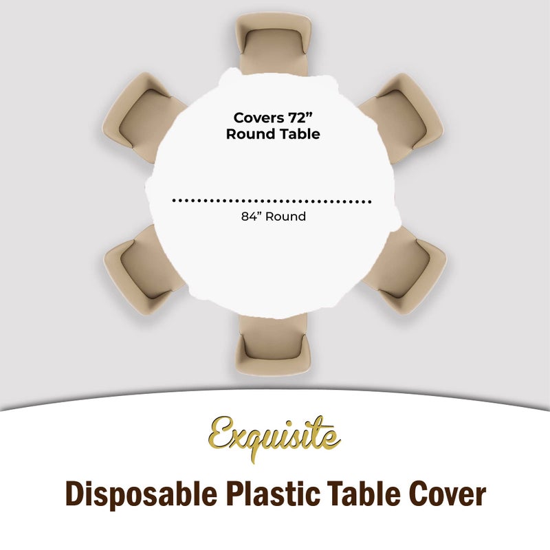 Exquisite 12-Pack Premium Plastic Tablecloth 84in. Round Table Cover - White - Image 4