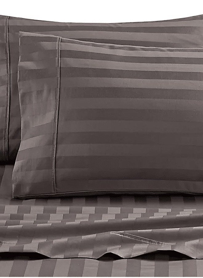 اورنج بد اند باث Stripe طقم شراشف فندقية قطن مزدوج 4 قطع 500 غرزة رمادي غامق  - Image 1