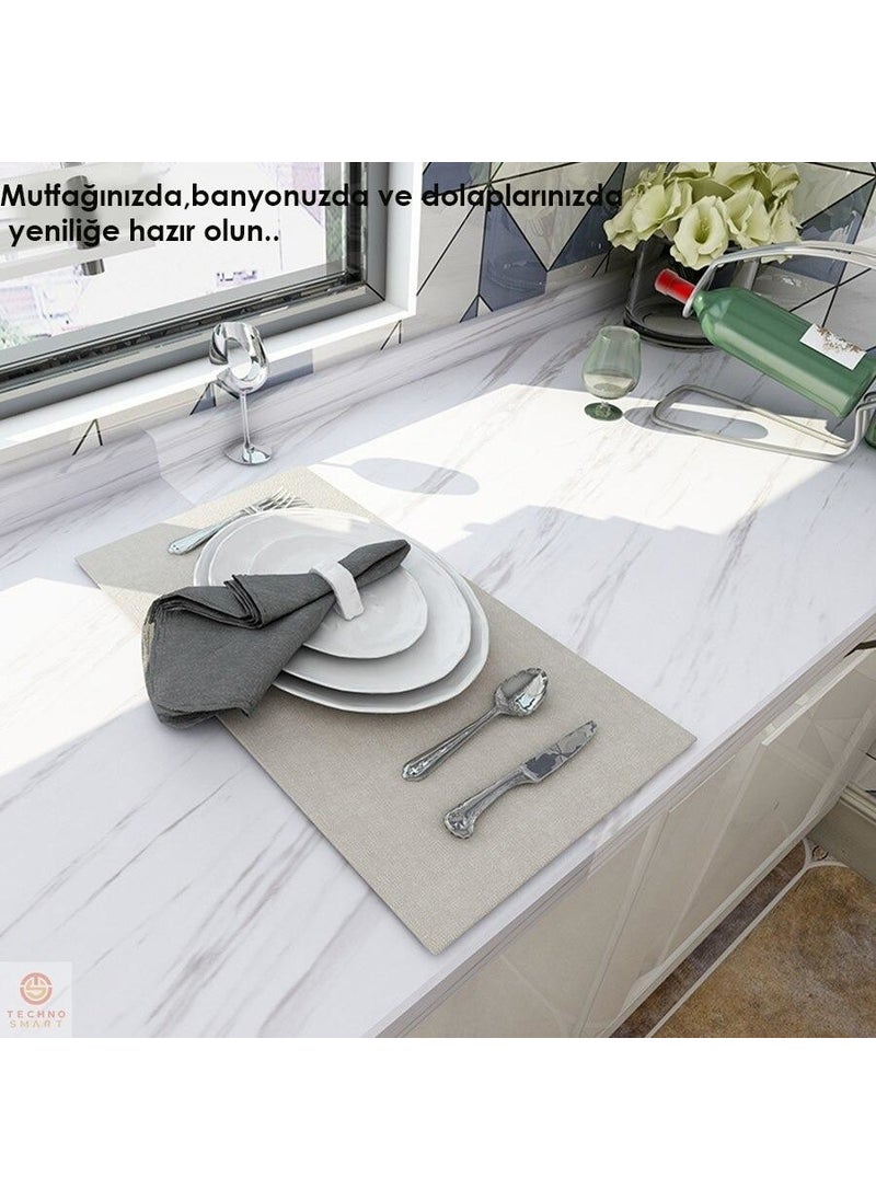 Technosmart Kitchen Countertop Foil Coating Marble Patterned White Bathroom Cabinet Coating 60 x 300 cm  - Image 2
