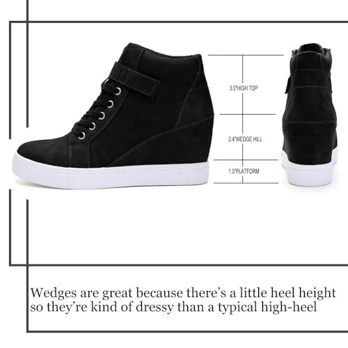 Athlefit Women's Lace Up Wedge Sneakers High Top Fashion Sneakers Ankle Booties Size 8 Black - Image 4