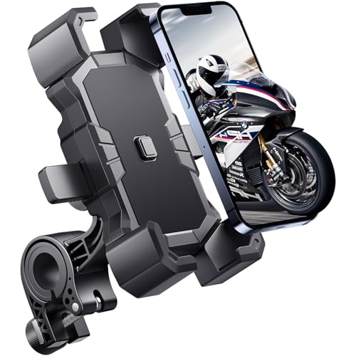 Delobon Bike Phone Holder HandlebarMotorcycle Phone MountATV Cell Phone ClampScooter Phone Clip for iPhone 15 Pro Max14 13 12plus Samsung S24Ultra S23 and More 47 to 70 inch Phone - Image 1