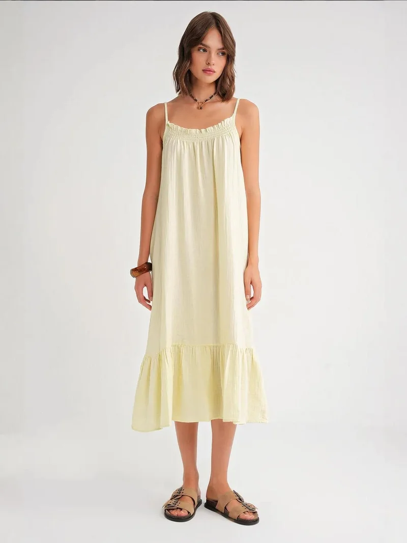 MixRay Mixray Midi Muslin Dress with Ruffle Detail