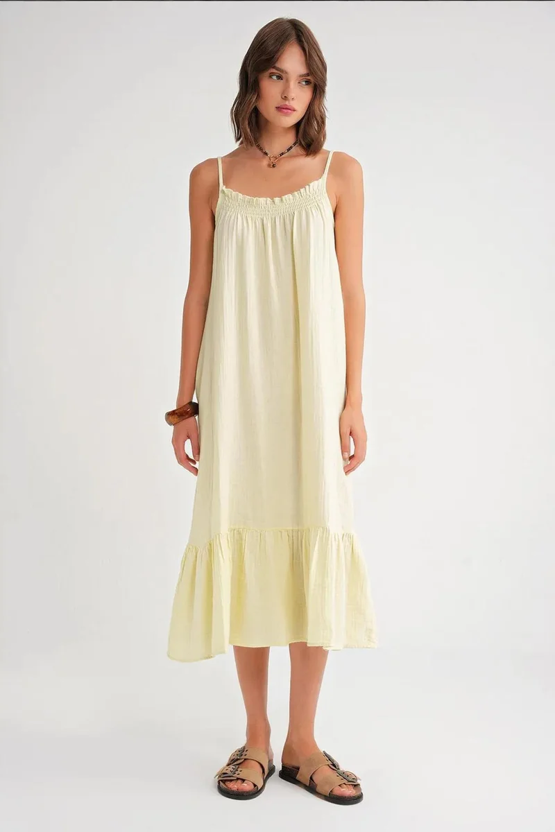 Mixray Mixray Midi Muslin Dress with Ruffle Detail