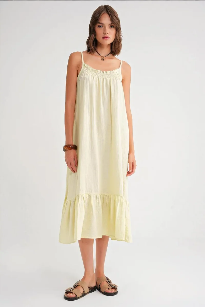 Mixray Mixray Midi Muslin Dress with Ruffle Detail