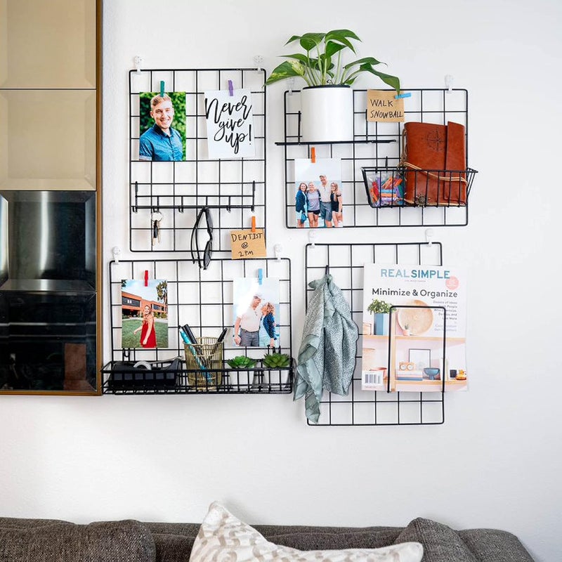 ODOXIA Wall Grid Accessories: Hanging Basket, Hooks Rack & Shelf | Wire Panel Display Shelf & Hooks | Grid Storage - Image 4