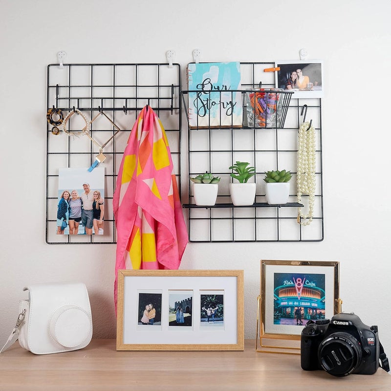 ODOXIA Wall Grid Accessories: Hanging Basket, Hooks Rack & Shelf | Wire Panel Display Shelf & Hooks | Grid Storage - Image 2