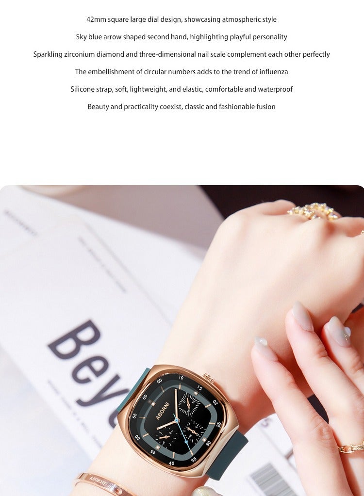 ABORNI Fashionable Silicone Strap Women's Quartz Watch, Square Dial, Mineral Reinforced Glass, Waterproof, Luminous, Simple & Elegant Design - Image 2