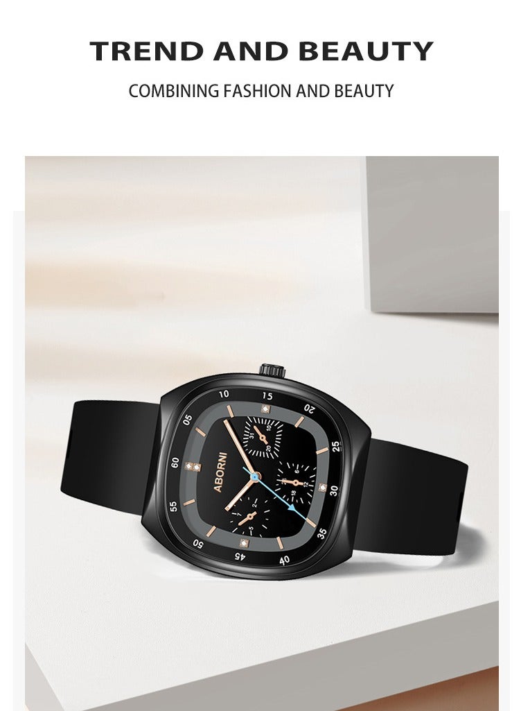 ABORNI Fashionable Silicone Strap Women's Quartz Watch, Square Dial, Mineral Reinforced Glass, Waterproof, Luminous, Simple & Elegant Design - Image 4