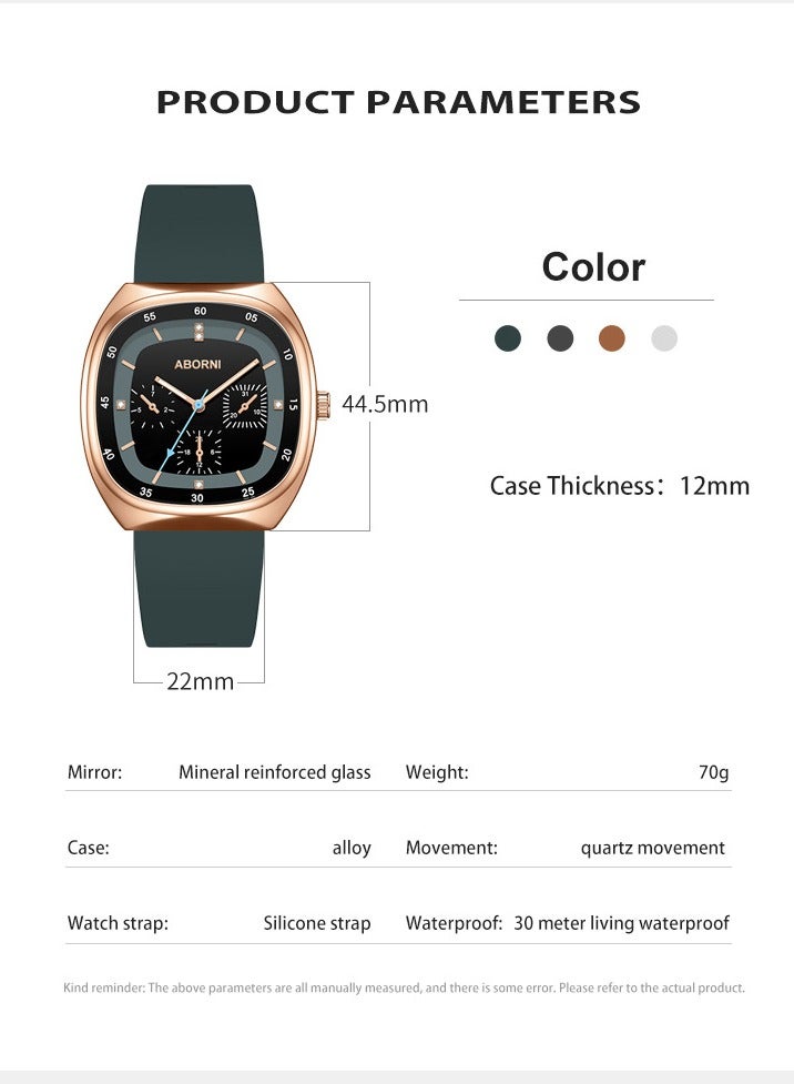ABORNI Fashionable Silicone Strap Women's Quartz Watch, Square Dial, Mineral Reinforced Glass, Waterproof, Luminous, Simple & Elegant Design - Image 5