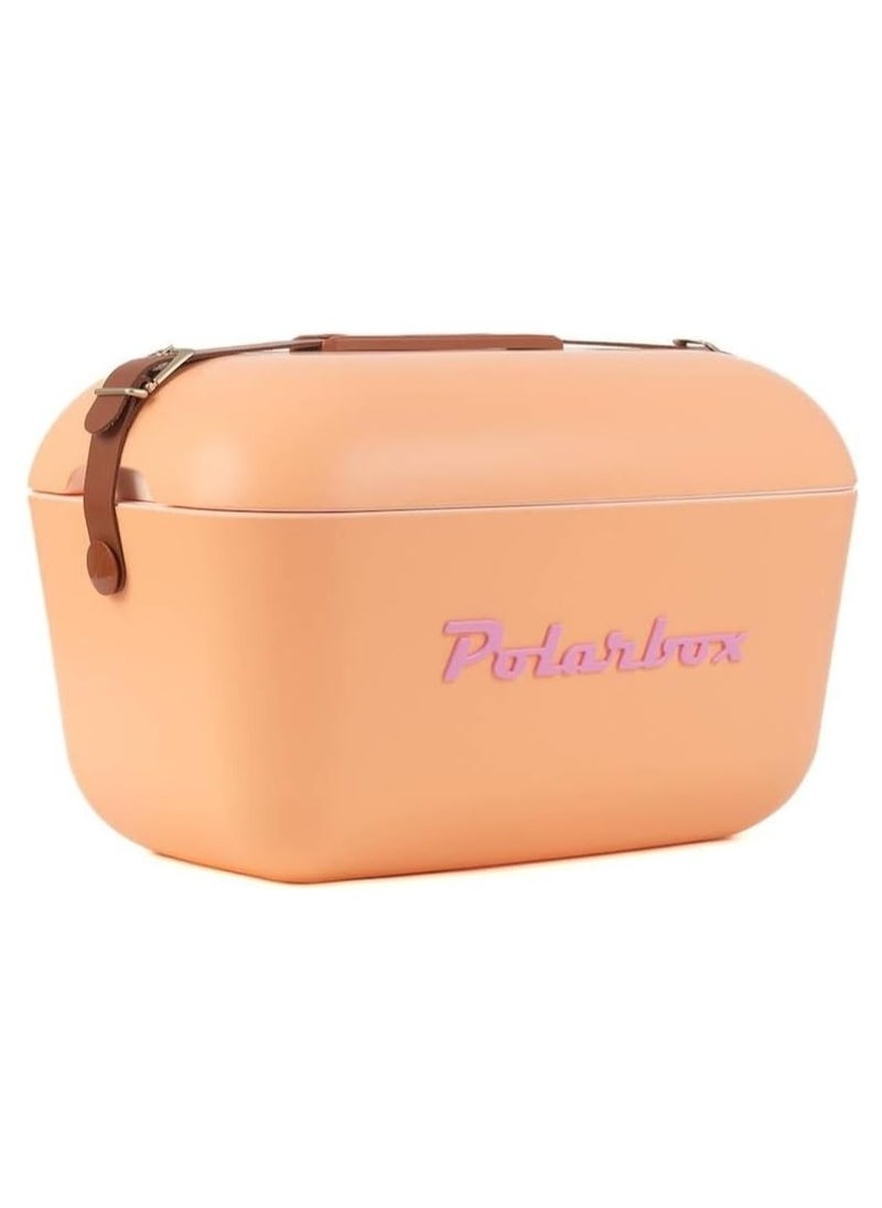 Polarbox Polarbox 12L Classic Cooler Box – Orange Sorbet & Pink | Vintage Ice Box with Leather Strap | Thermal Insulated Picnic & Beach Cooler  - Image 1