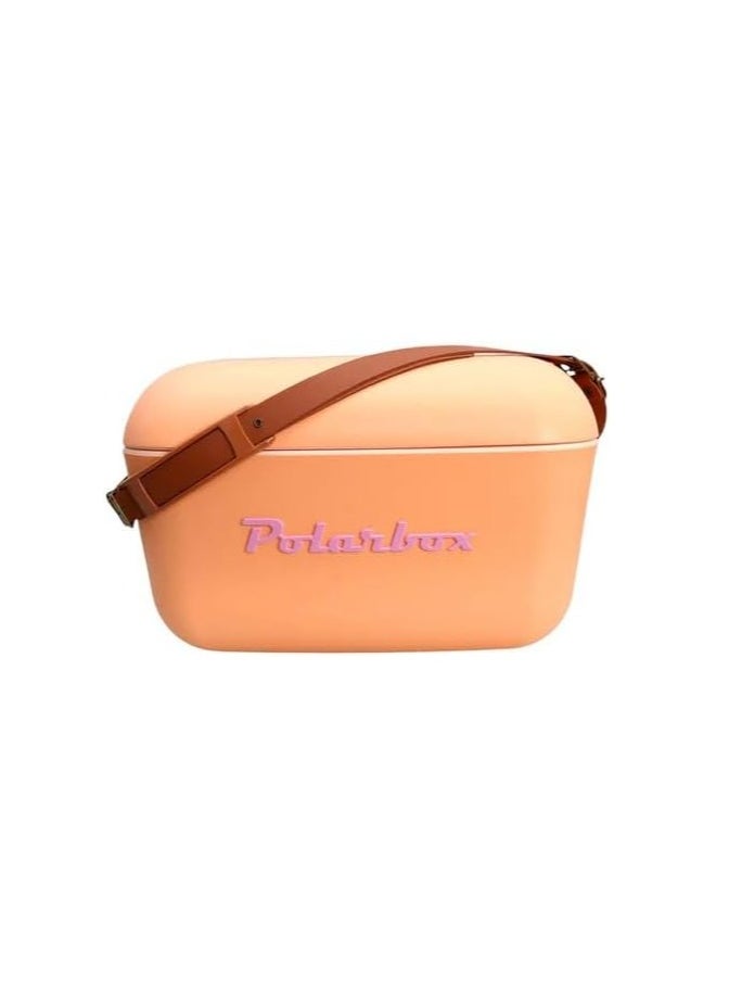 Polarbox Polarbox 12L Classic Cooler Box – Orange Sorbet & Pink | Vintage Ice Box with Leather Strap | Thermal Insulated Picnic & Beach Cooler  - Image 2