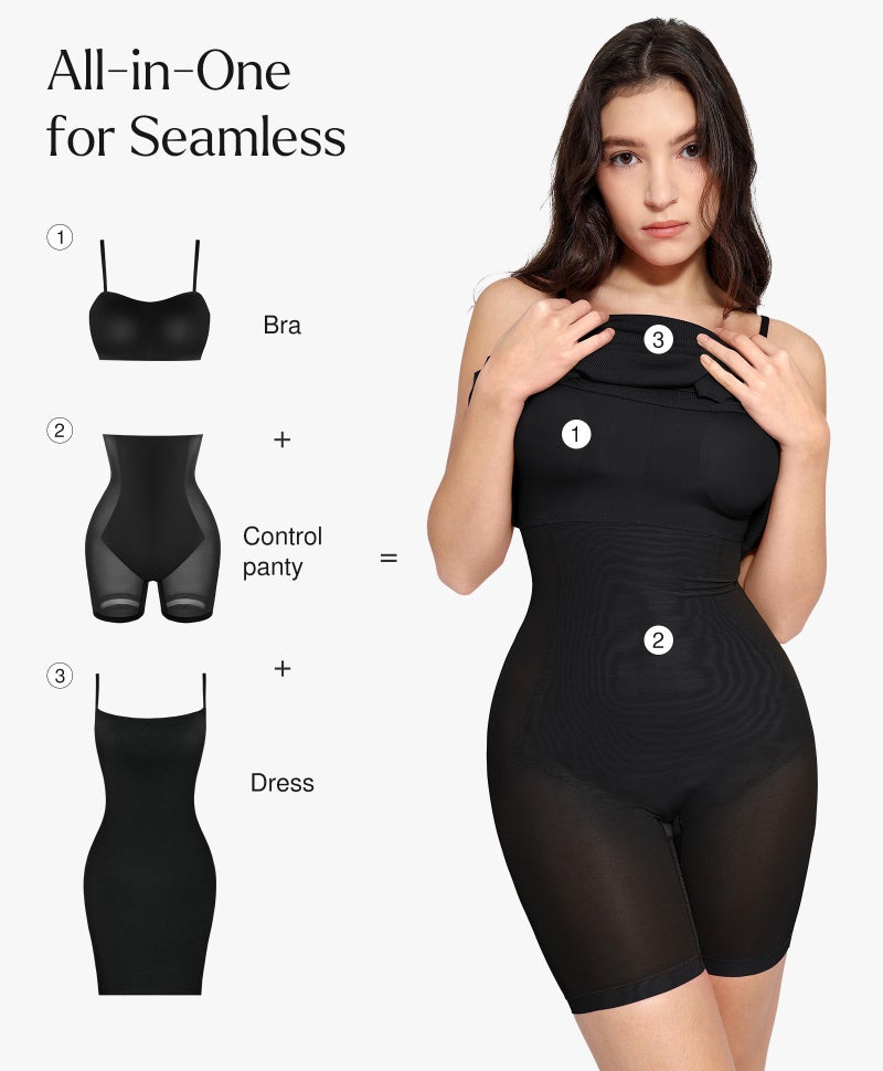 Popilush Club Dresses for Women Tummy Control Cocktail Dress Built in Bra Party Shapewear Mini Dress Dinner Date Night Bodycon Black - Image 2