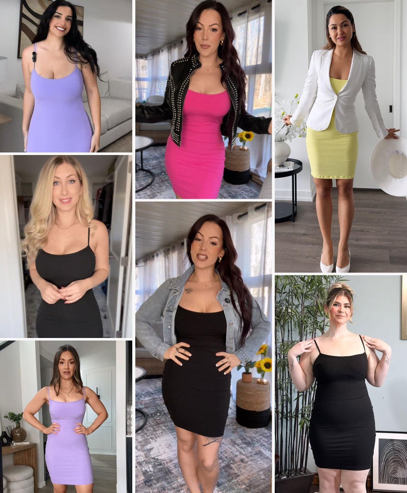 Popilush Club Dresses for Women Tummy Control Cocktail Dress Built in Bra Party Shapewear Mini Dress Dinner Date Night Bodycon Black - Image 3