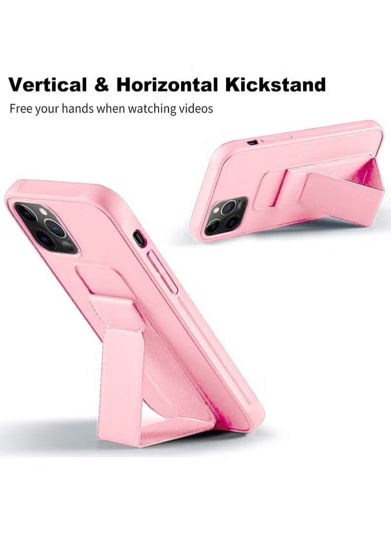 IAF Iphone 15 Pro Hand Grip Foldable Magnetic Kickstand Wrist Strap Finger Grip With Built-In Iron Case Cover For Apple iPhone 15 Pro 2023 Light Pink - Image 2