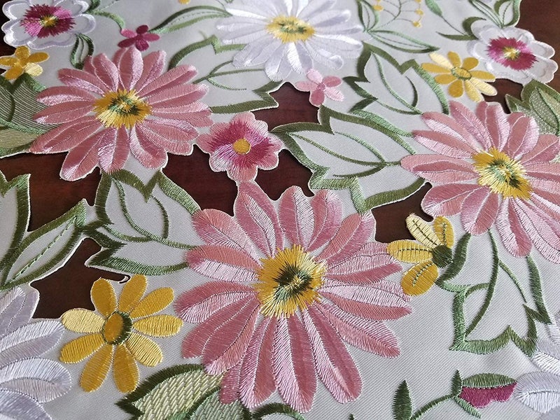 GRANDDECO Spring Table Runner 13""?34"" Embroidered Flowery Applique Floral Daisy Cutwork Table Linen Home Kitchen Dining Tabletop Decoration - Image 5