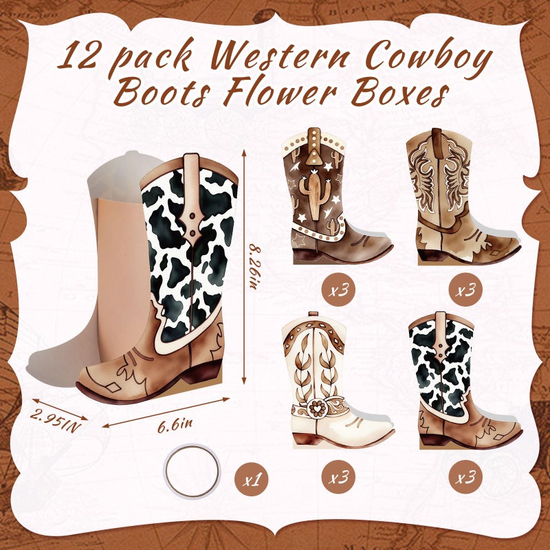 Memorywuu 12 Set Western Boots Flower Boxes Centerpiece Boot Shape Gift Boxes Party Decoration Vase Centerpieces for Tables Boots Rodeo Birthday Baby Shower Supplies (Western,Cowboy Cow) - Image 2