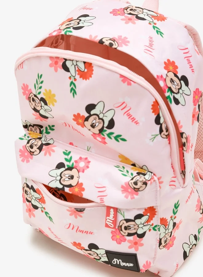 Disney Girls All-Over Minnie Mouse Print Backpack with Adjustable Straps and Zip Closure -  10x20x33 cm