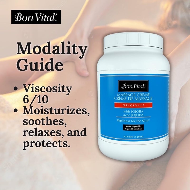 Bon Vital كريم بون فيتال الأصلي للتدليك لأساس تدليك متعدد الاستخدامات للاسترخاء العضلات المتعبة وإصلاح البشرة الجافة وتنشيط البشرة وحبس الرطوبة 1 جالون - Image 4