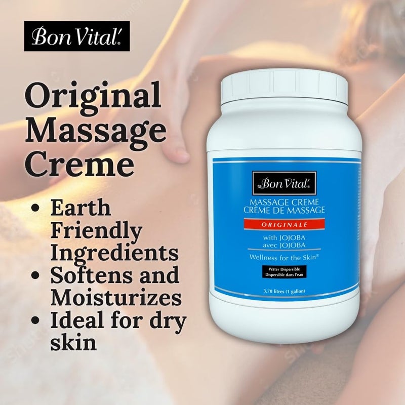 Bon Vital كريم بون فيتال الأصلي للتدليك لأساس تدليك متعدد الاستخدامات للاسترخاء العضلات المتعبة وإصلاح البشرة الجافة وتنشيط البشرة وحبس الرطوبة 1 جالون - Image 3