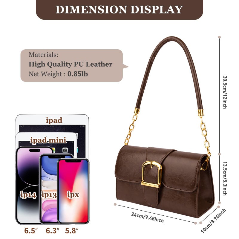 Gosect Shoulder Bag for Women, Faux Leather Women's Shoulder Handbags, Fashionable Tote Purses for Women with Removable Strap and Zipper Closure (Dark Brown) - Image 3