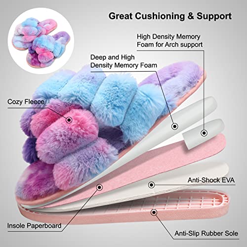 JIASUQI Fuzzy Cozy Faux Fur House Slippers for Women Furry Sandals Summer Slippers Memory Foam Sandal Indoor Outdoor Twist Colorful 10-11 - Image 5