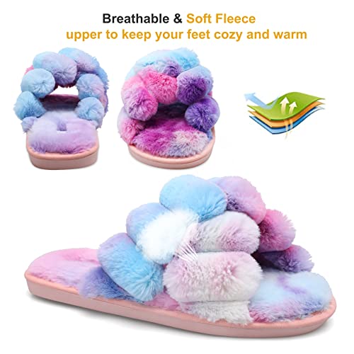 JIASUQI Fuzzy Cozy Faux Fur House Slippers for Women Furry Sandals Summer Slippers Memory Foam Sandal Indoor Outdoor Twist Colorful 10-11 - Image 4