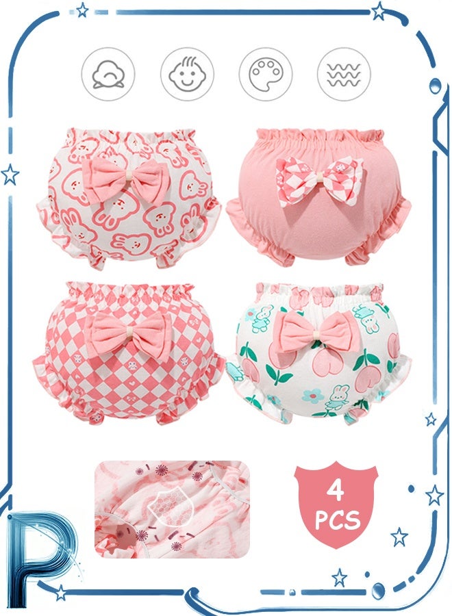 Photon 4 قطع ملابس داخلية قطنية للأطفال للجنسين، سروال داخلي قطني للبنات الصغار، غطاء حفاضات مكشكش لطيف، ملابس داخلية ناعمة متنوعة - Image 1