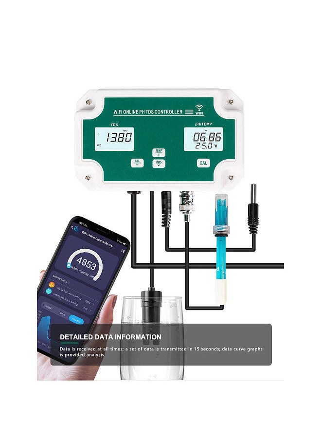 Generic - WiFi Online pH TDS Controller Professional 3-in-1 pH/TDS/TEMP Water Quality Detector pH Controller with Relay Plug Repleaceable Electrode BNC Type Probe Water Quality Tester - Image 1