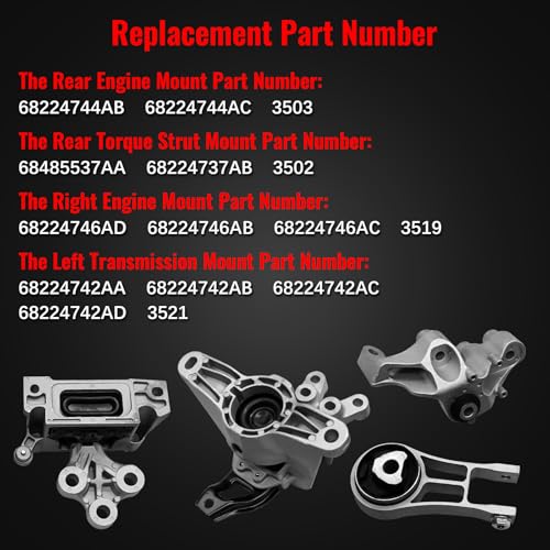 zuverlass 68224744AB Engine Motor Mount Transmission Mount Torque Strut Mount Set Fit for Chrysler Pacifica 3.6L V6 2017-2023, for Voyager 3.6L V6 2020-2022, Replace 68485537AA 68224742AD 68224746AB - Image 3