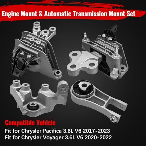 zuverlass 68224744AB Engine Motor Mount Transmission Mount Torque Strut Mount Set Fit for Chrysler Pacifica 3.6L V6 2017-2023, for Voyager 3.6L V6 2020-2022, Replace 68485537AA 68224742AD 68224746AB - Image 2