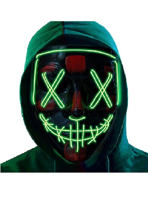 Lizber Halloween Mask, Led Light Up Mask Cosplay Costume with Neon Wire, Scary Hacker Mask for Halloween, Glow in The Dark Mask with 3 Lighting Modes, Glowing Anonymous Mask for Boy Girls Women, green