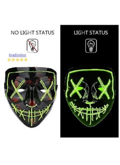 Generic Lizber Halloween Mask, Led Light Up Mask Cosplay Costume with Neon Wire, Scary Hacker Mask for Halloween, Glow in The Dark Mask with 3 Lighting Modes, Glowing Anonymous Mask for Boy Girls Women, green  - Image 2