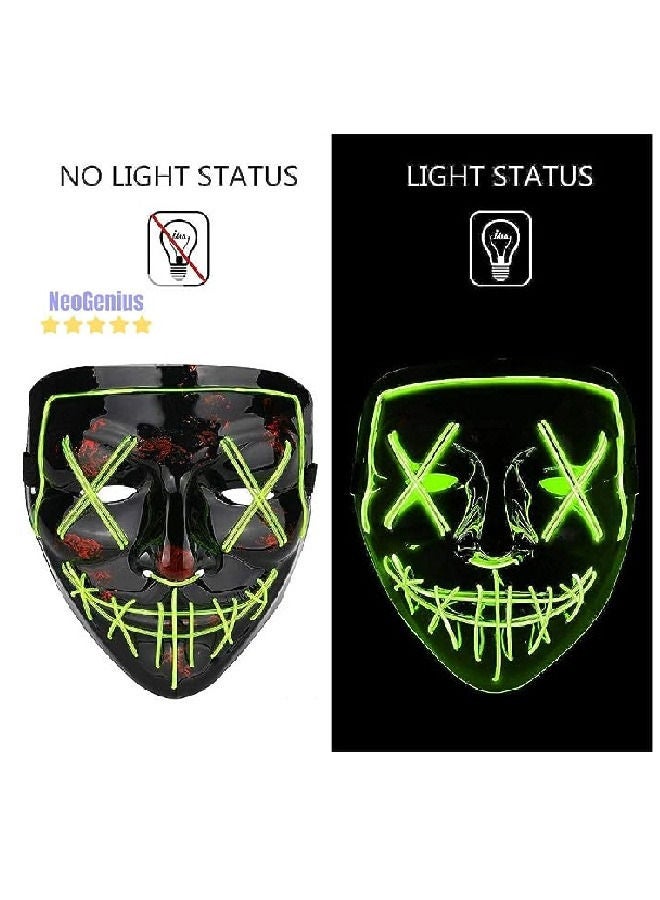 Lizber Halloween Mask, Led Light Up Mask Cosplay Costume with Neon Wire, Scary Hacker Mask for Halloween, Glow in The Dark Mask with 3 Lighting Modes, Glowing Anonymous Mask for Boy Girls Women, green  - Image 2