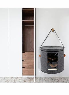 KASTWAVE Storage Box, Hat Box Organizer, with 1 Wood Hook, Foldable Round Travel Hat Boxes, with Dustproof Lid, Stuffed Animal Toy Storage Bin Bag, for Women & Men, 19" D x 17" H  - Image 5