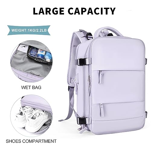 coowoz Large Travel Backpack For Women Men,Carry On Backpack,Hiking Backpack Waterproof Outdoor Sports Rucksack Casual Daypack Travel Essentials(Purple) - Image 4