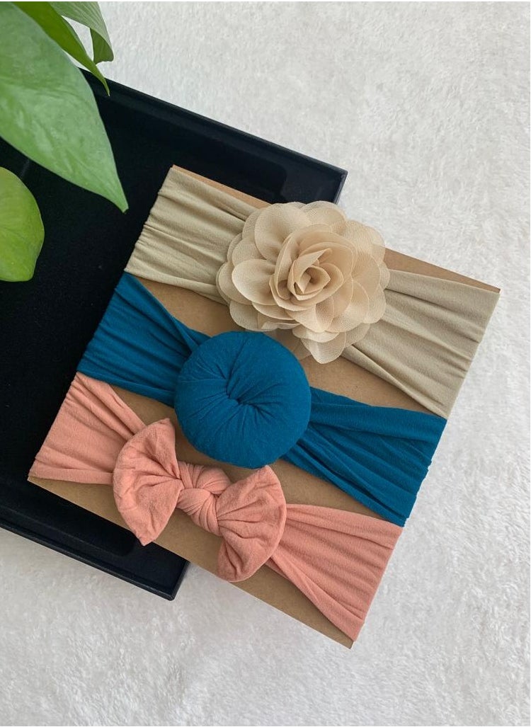 The Girl Cap The Girl Cap Elastic Baby Headband Stretchable Nylon Assorted Hairbands for Baby- Off white, Blue, Orange  - Image 2