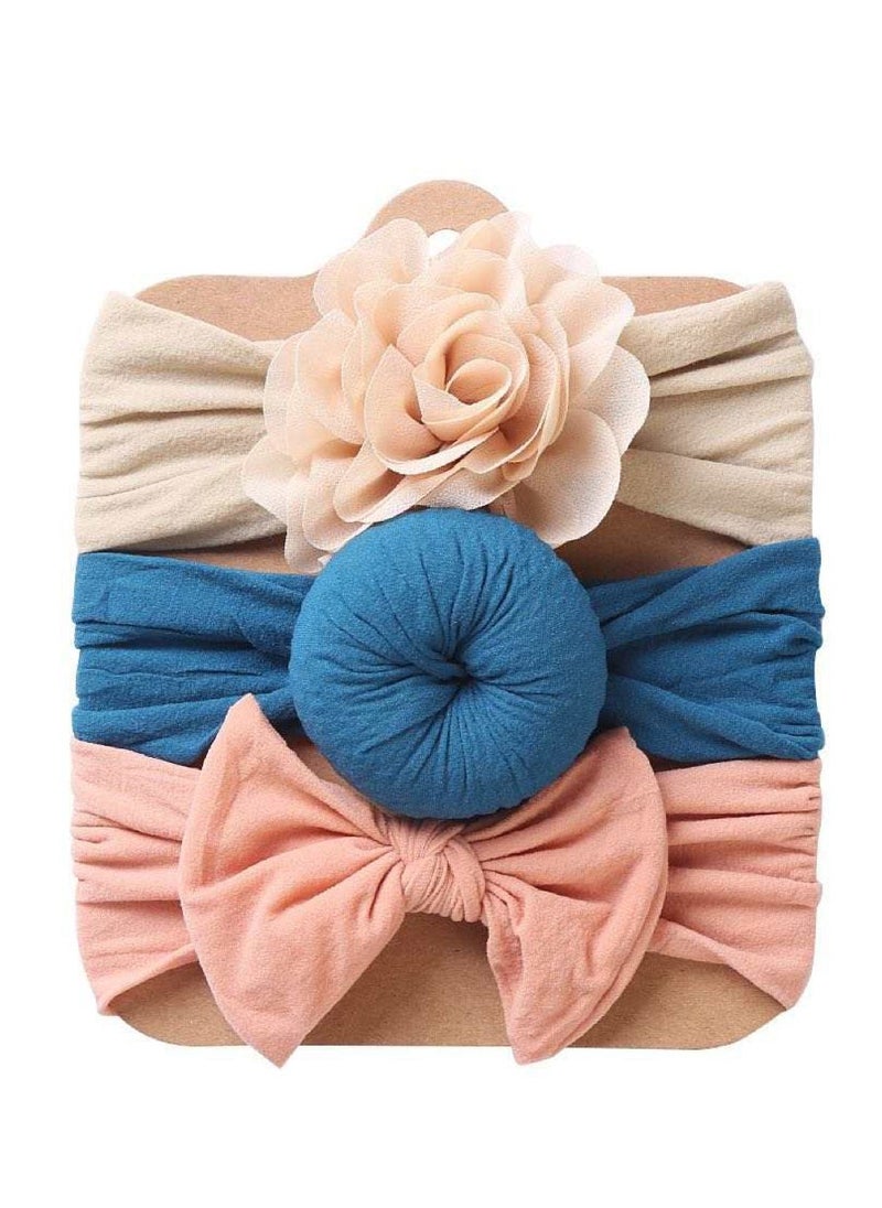 The Girl Cap The Girl Cap Elastic Baby Headband Stretchable Nylon Assorted Hairbands for Baby- Off white, Blue, Orange  - Image 1