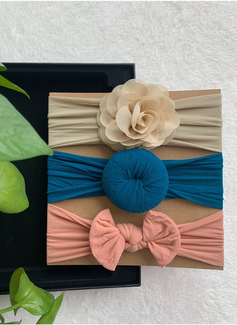 The Girl Cap The Girl Cap Elastic Baby Headband Stretchable Nylon Assorted Hairbands for Baby- Off white, Blue, Orange  - Image 3