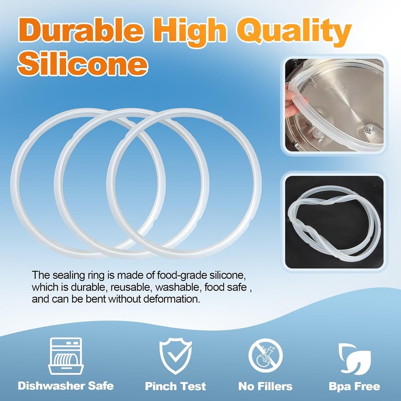 Vipdrive 3 Pack Silicone Sealing Rings for Instant Pot 6 Qt, Inner Pot Seal Ring, Replacement Seal Gasket, Food-Grade Silicone Sealing Rings - Image 4